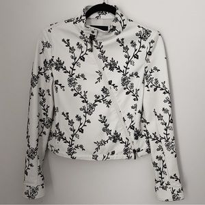 Giorgio Armani RTW White Leather Black Velvet Floral Crop Moto Jacket 40 S Italy